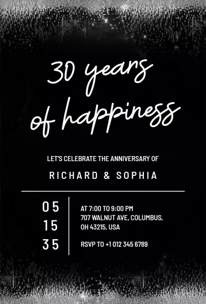 Elegant Black and White 30th Anniversary Celebration Invitation Template