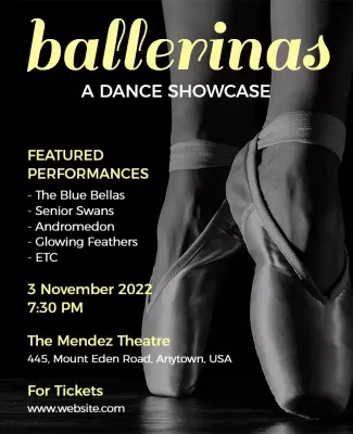 Elegant Black and White Ballerinas Dance Showcase Poster Template