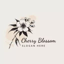 Elegant Black and White Cherry Blossom Inspired Floral Logo Template