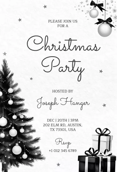 Elegant Black and White Christmas Party Invitation Template
