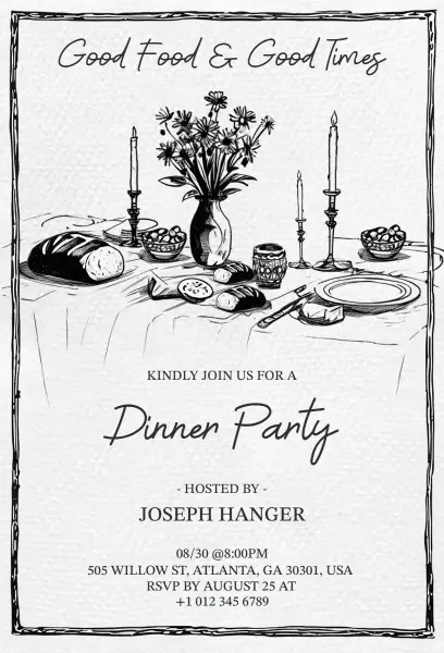 Elegant Black and White Dinner Party Gathering Invitation Template