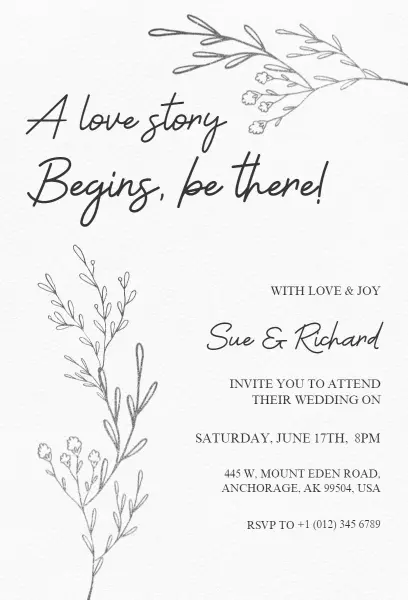 Elegant Black and White Floral Wedding Celebration Invitation Template