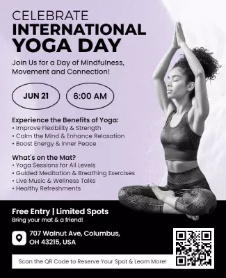Elegant Black and White International Yoga Day Celebration Poster Template