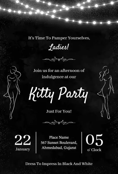 Elegant Black and White Ladies Kitty Party Invitation Template