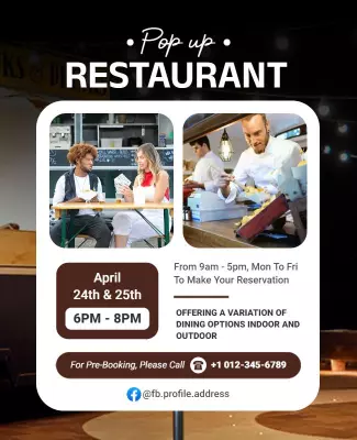 Elegant Black and White Pop-Up Restaurant Event Poster Template