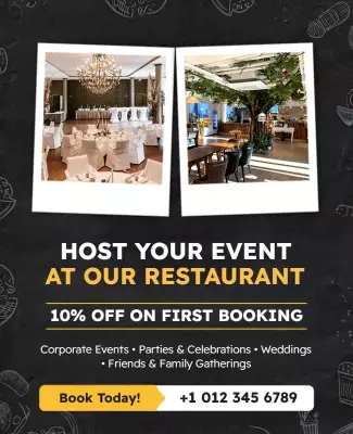 Elegant Black and White Restaurant Event Booking Poster Template