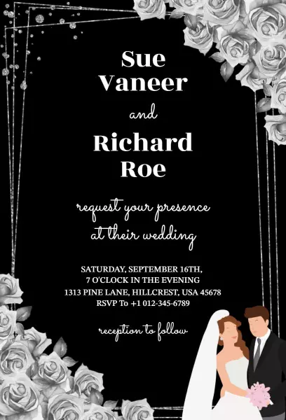 Elegant Black and White Rose Wedding Ceremony Invitation Template