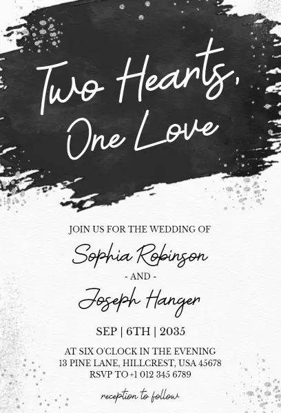 Elegant Black and White Two Hearts Wedding Invitation Template