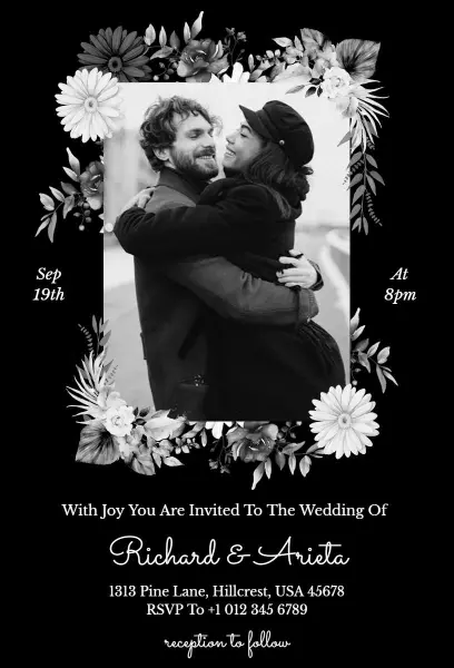 Elegant Black and White Wedding Celebration Invitation Template