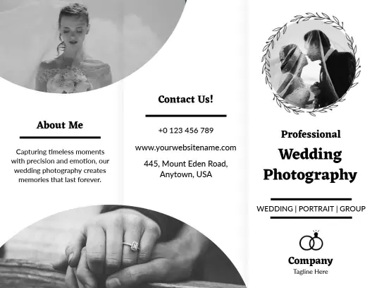Elegant Black and White Wedding Photography Services Brochure Template