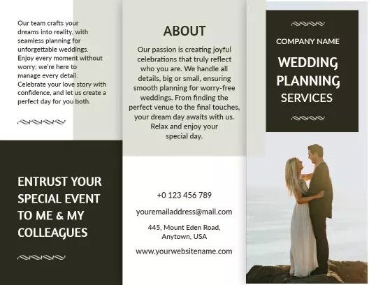Elegant Black and White Wedding Planning Services Brochure Template