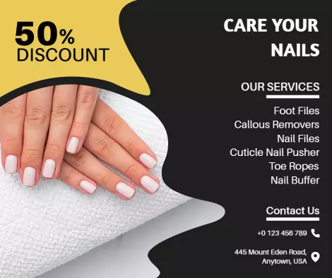 Elegant Black and Yellow Nail Care Services Promotion Ad Template