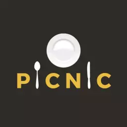 Elegant Black and Yellow Picnic Plate and Cutlery Logo Template