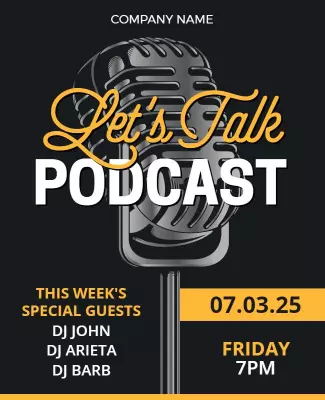 Elegant Black and Yellow Talk Show Podcast Flyer Template