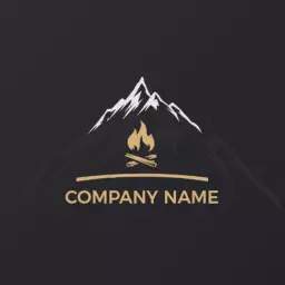Elegant Black Background with Mountain and Campfire Logo Template