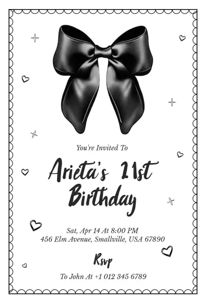 Elegant Black Bow 21st Birthday Celebration Invitation Template