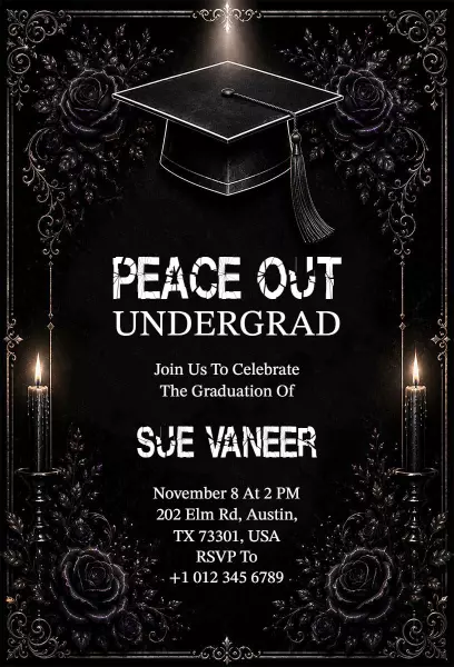 Elegant Black Cap and Gown Graduation Celebration Invitation Template