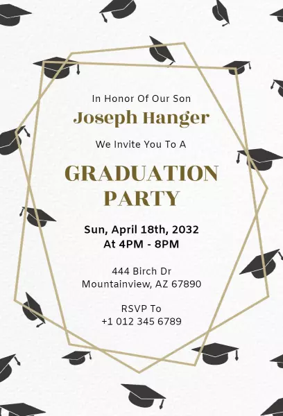Elegant Black Cap Graduation Celebration Invitation Template