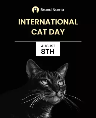 Elegant Black Cat Photography for International Cat Day Poster Template