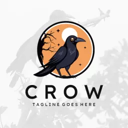Elegant Black Crow Design Against Orange Moon Logo Template