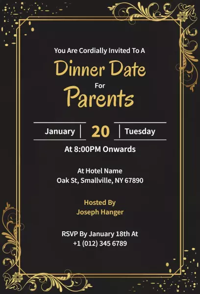 Elegant Black Dinner Date Parents Gathering Invitation Template