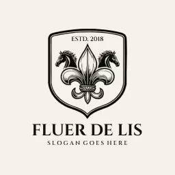 Elegant Black Fleur De Lis Design with Horses Logo Template