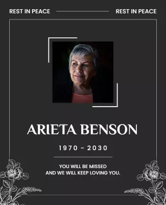 Elegant Black Floral Memorial Tribute Poster Template