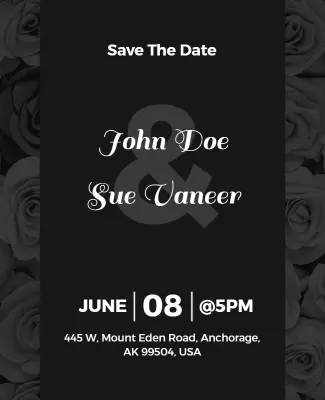 Elegant Black Floral Wedding Save The Date Poster Template
