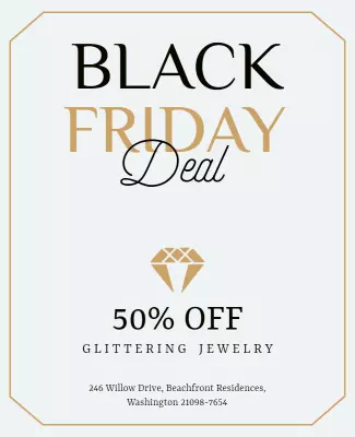 Elegant Black Friday Jewelry Sale with Gold Accents Poster Template