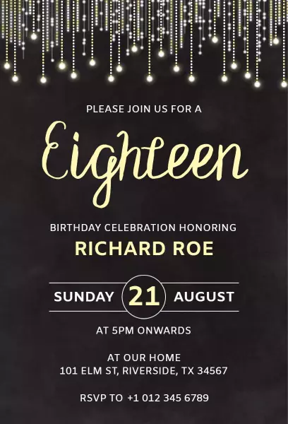 Elegant Black Gold 18th Birthday Celebration Invitation Template