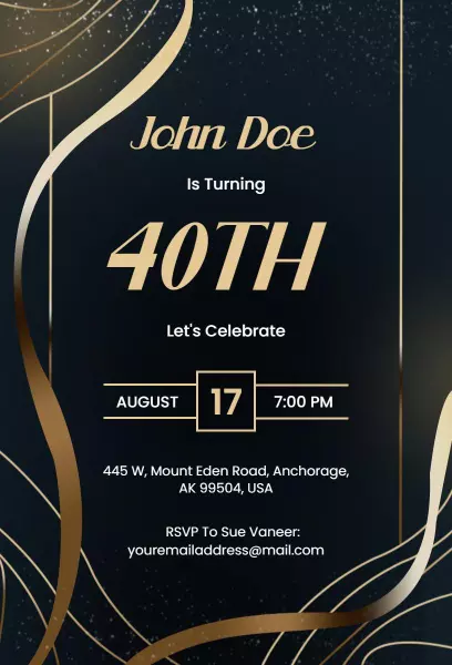 Elegant Black Gold 40th Birthday Celebration Invitation Template