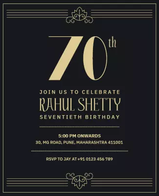 Elegant Black Gold 70th Birthday Celebration Poster Template