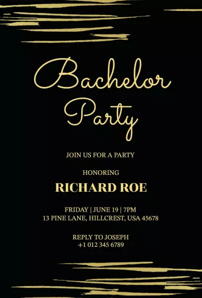 Elegant Black Gold Bachelor Party Celebration Invitation Template