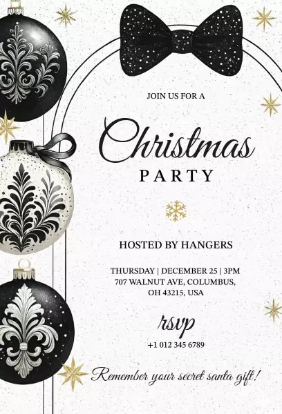 Elegant Black Gold Christmas Party Celebration Invitation Template