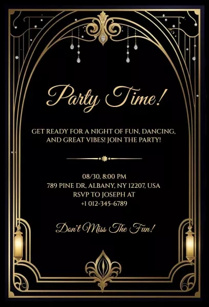 Elegant Black Gold Glamour Night Party Invitation Template