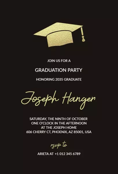 Elegant Black Gold Graduation Celebration Invitation Template