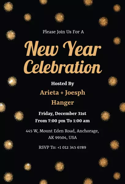 Elegant Black Gold New Year Celebration Invitation Template