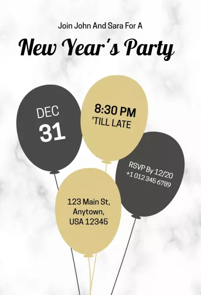 Elegant Black Gold New Year’s Eve Celebration Invitation Template