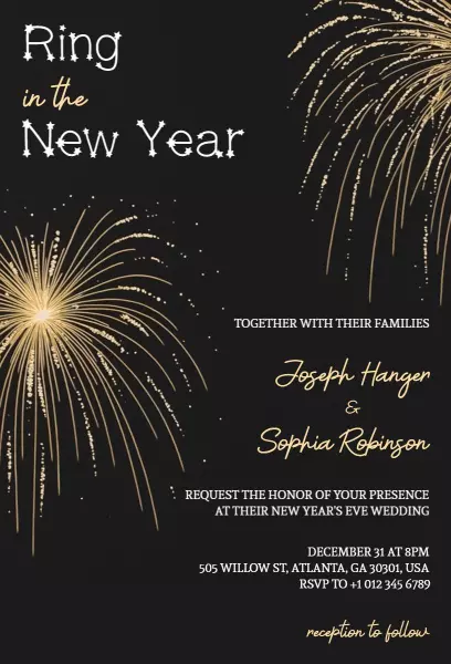 Elegant Black Gold New Year’s Eve Wedding Celebration Invitation Template