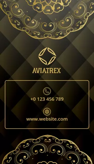 Elegant Black Gold Patterned Vertical Business Card Template