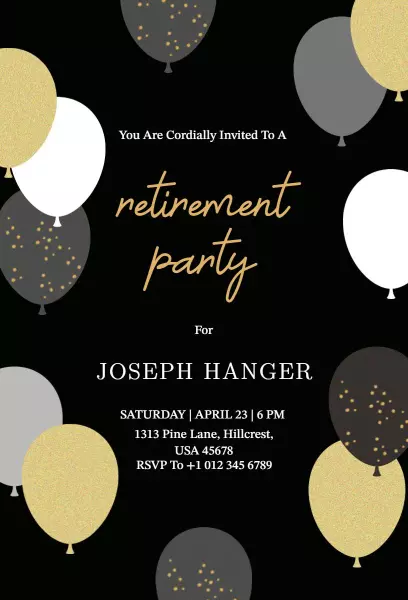 Elegant Black Gold Retirement Party Celebration Invitation Template