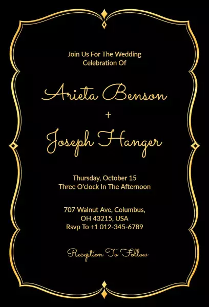 Elegant Black Gold Wedding Celebration Invitation Template
