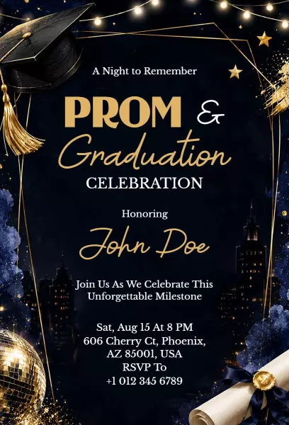 Elegant Black Graduation and Prom Celebration Invitation Template