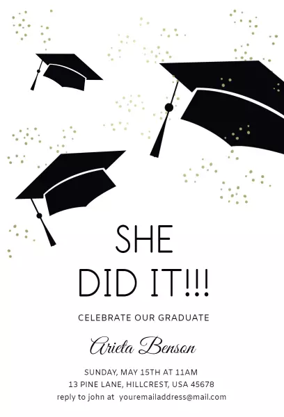 Elegant Black Graduation Cap Celebration Invitation Template