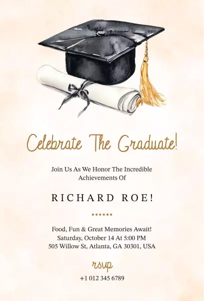 Elegant Black Graduation Ceremony Celebration Invitation Template