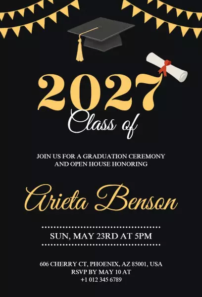 Elegant Black Graduation Ceremony Open House Invitation Template