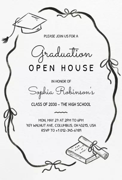 Elegant Black Graduation Open House Celebration Invitation Template