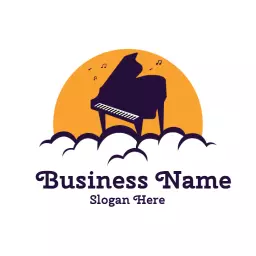 Elegant Black Grand Piano Silhouetted Against Sunset Logo Template