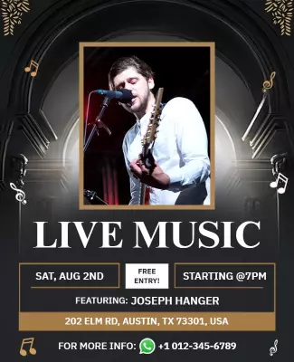 Elegant Black Live Music Event with Free Entry Poster Template