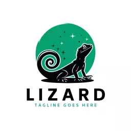 Elegant Black Lizard Silhouette against Green Background Logo Template